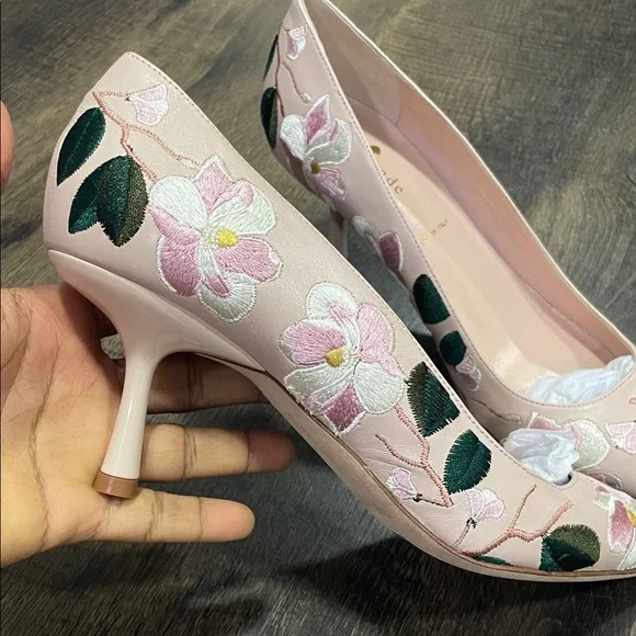 Kate Spade Pink and Green Floral Heels 7 - Picture 7 of 7